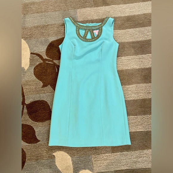 Lilly Pulitzer Sleeveless Mary Lane Beaded Sheath Dress w Metallic Detailing - Picture 7 of 8